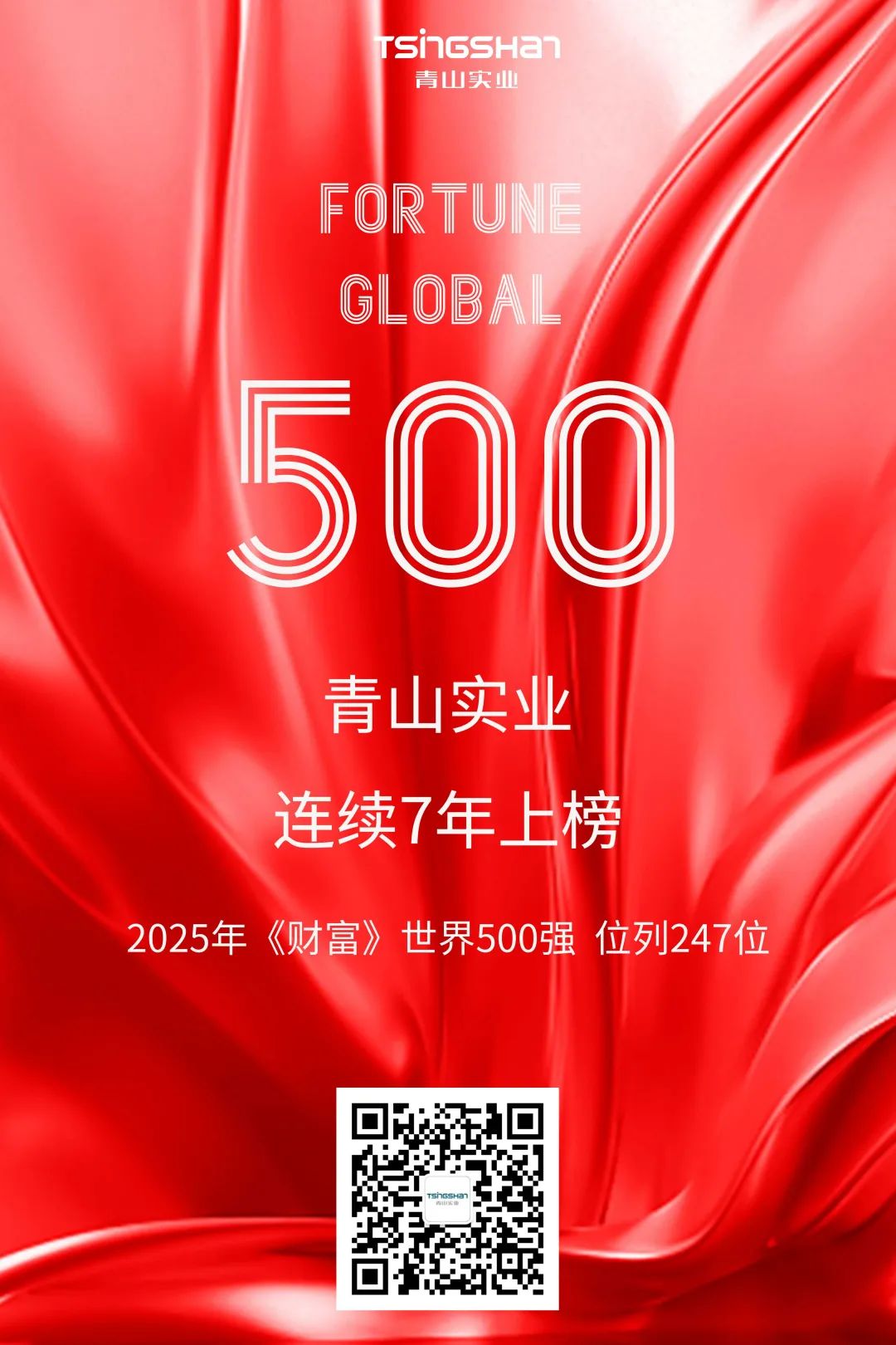 陆续七年！青山再次荣登世界500强，位列247位